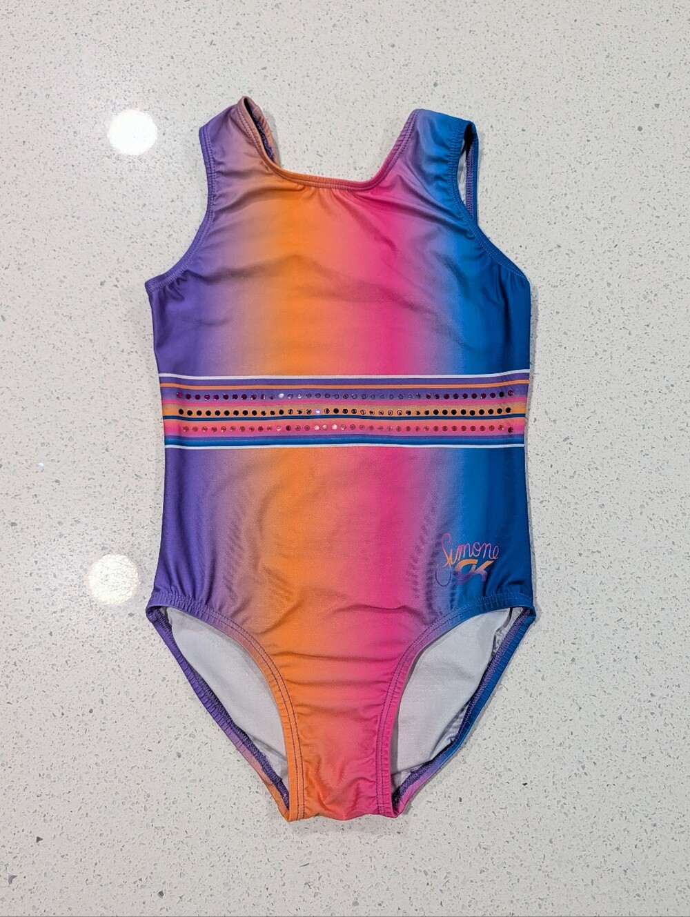 SIMONE BILES Olympic GK ELITE Medium Gymnastics Dance Leotard Rainbow Gradient